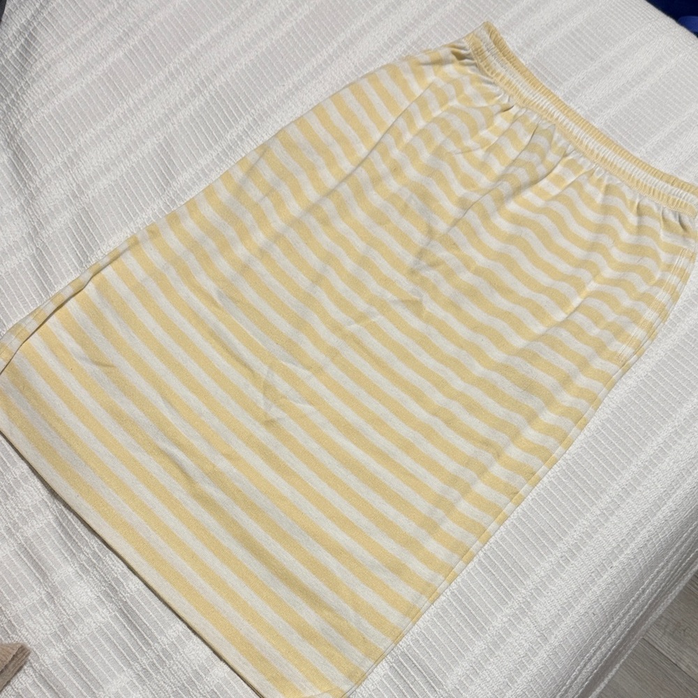 Chaus Yellow and White Striped Midi Skirt with side pockets